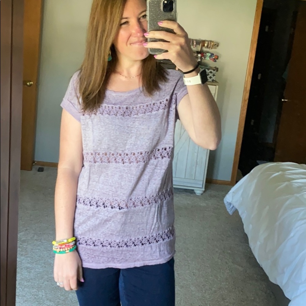 Akemi + Kin Lavender Linen Top with Lace